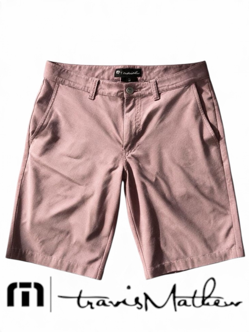 New TravisMathew Men’s "Save The Day" golf shorts in pink/grapeade subtle stripe